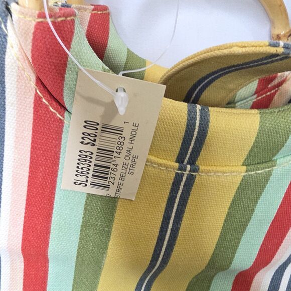 FOSSIL Sriped Canvas Crossbody Purse Bag Bamboo Handles Leather Detachable Strap - Picture 6 of 7